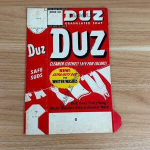 Vintage Advertising Duz Soap Granulated Empty Box Sample Flat Unfilled 7.8 oz